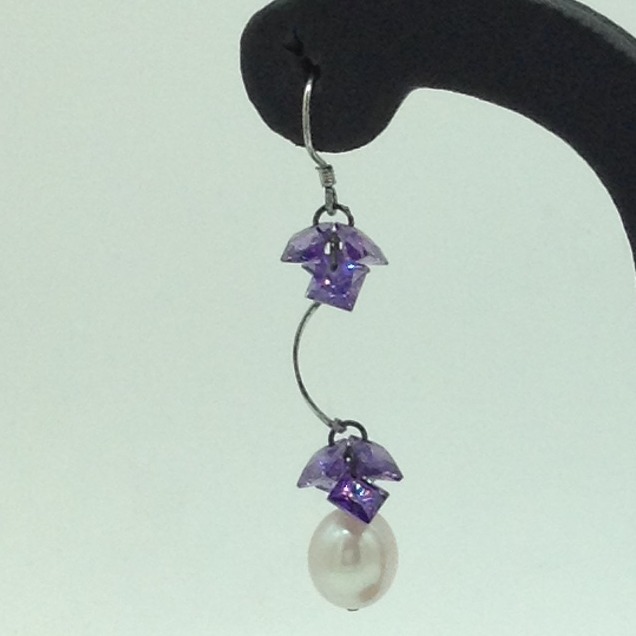 Pearl CZ Stone Silver Ear Hangings JER0123 - Image 2