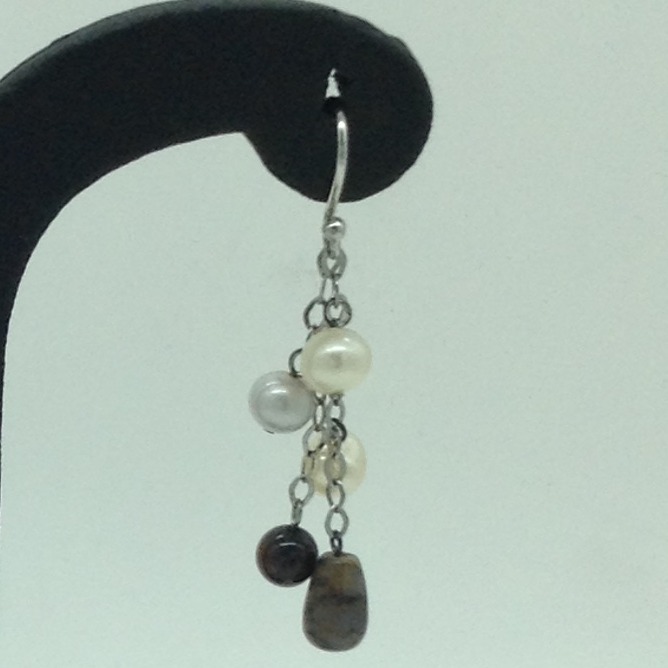 Pearl Semi Stone Silver Ear Hangings JER0118 - Image 3
