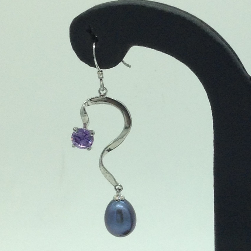Pearl CZ Silver Ear Hangings JER0113 - Image 2
