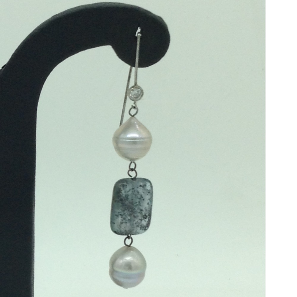 Pearl Semi Stone Silver Ear Hangings JER0112 - Image 3