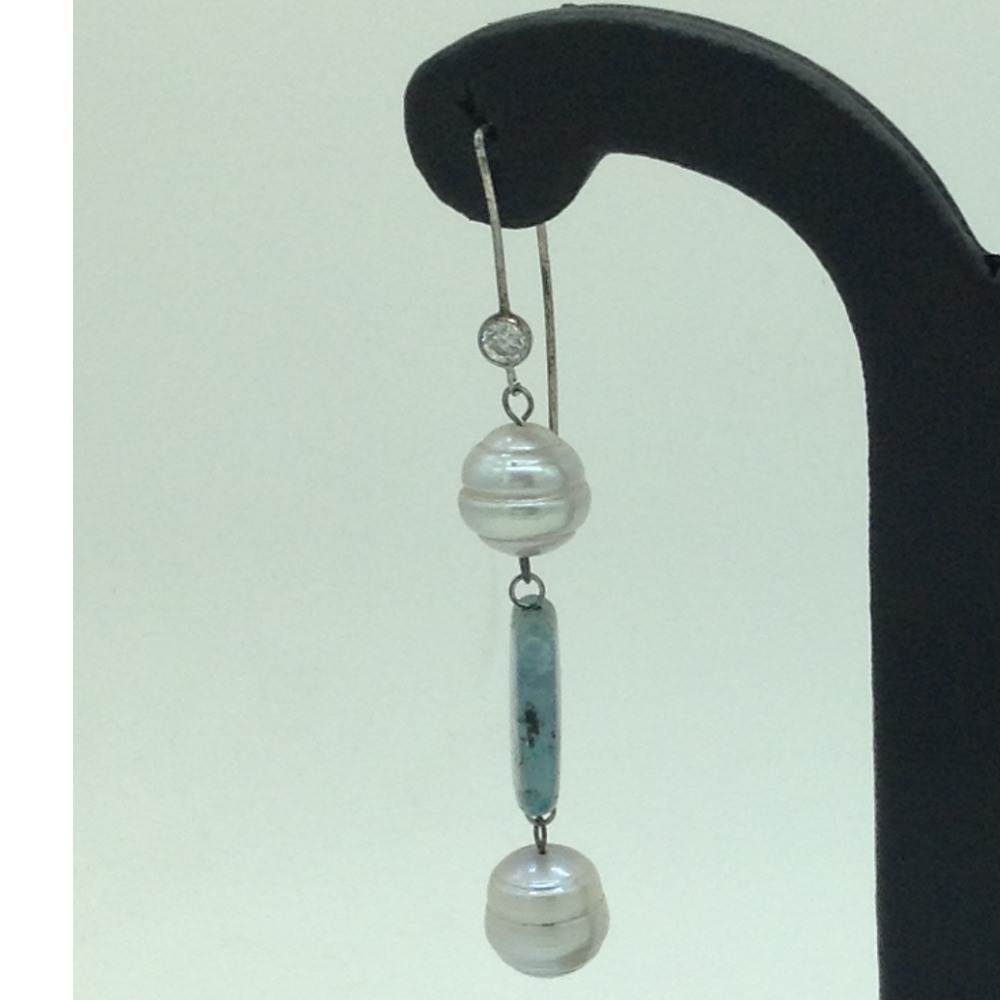 Pearl Semi Stone Silver Ear Hangings JER0112 - Image 2