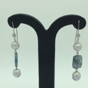 Pearl Semi Stone Silver Ear Hangings JER0112