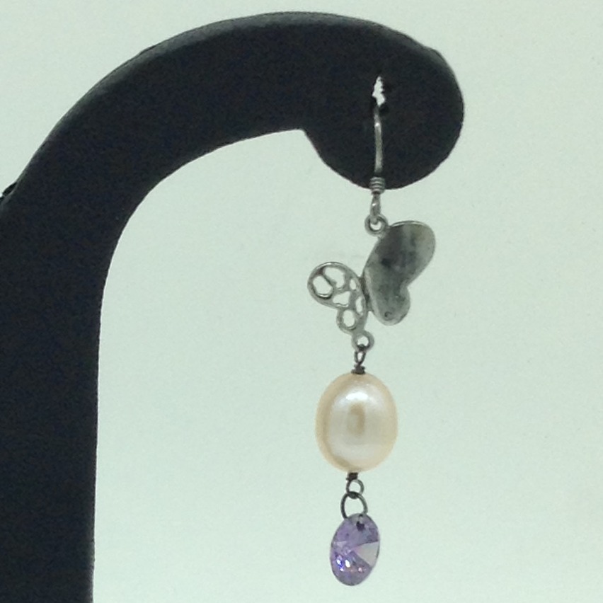 Pearl CZ Silver Ear Hangings JER0111 - Image 3