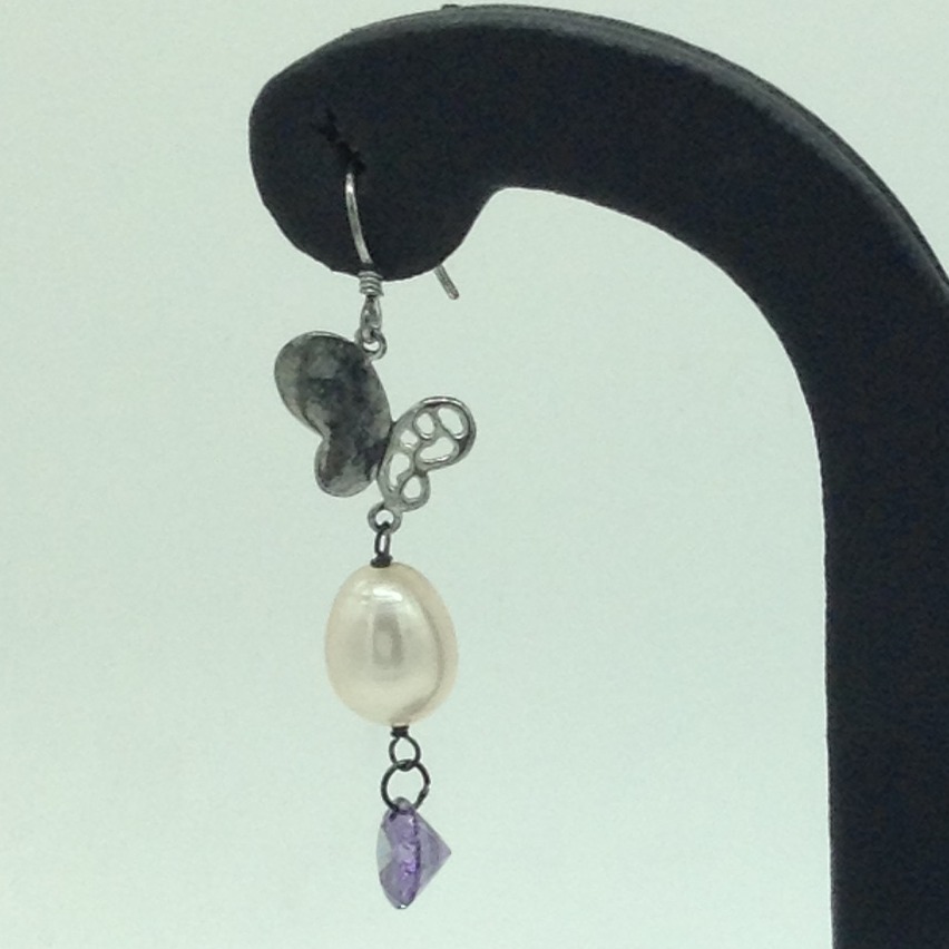 Pearl CZ Silver Ear Hangings JER0111 - Image 2