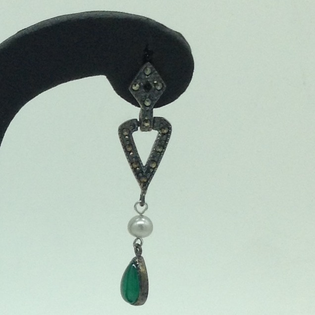 Pearl and Onyx Silver Ear Hangings JER0096 - Image 3