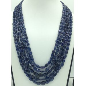 Natural Blue Sapphires Oval Aweja 5 Layers Necklace JSB0148
