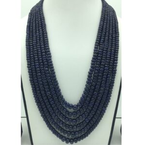 Natural Blue Sapphires Round Plain 6 Layers Necklace JSB0145