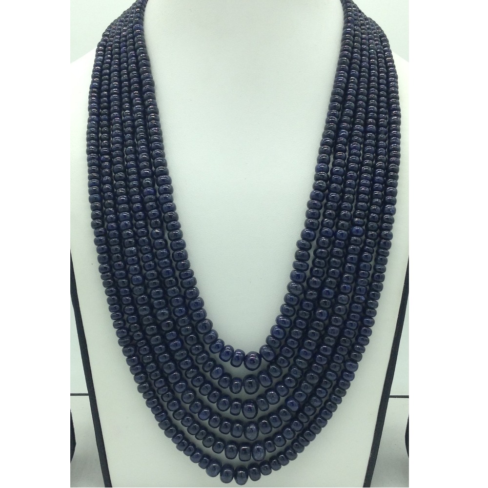 Natural Blue Sapphires Round Plain 6 Layers Necklace JSB0145