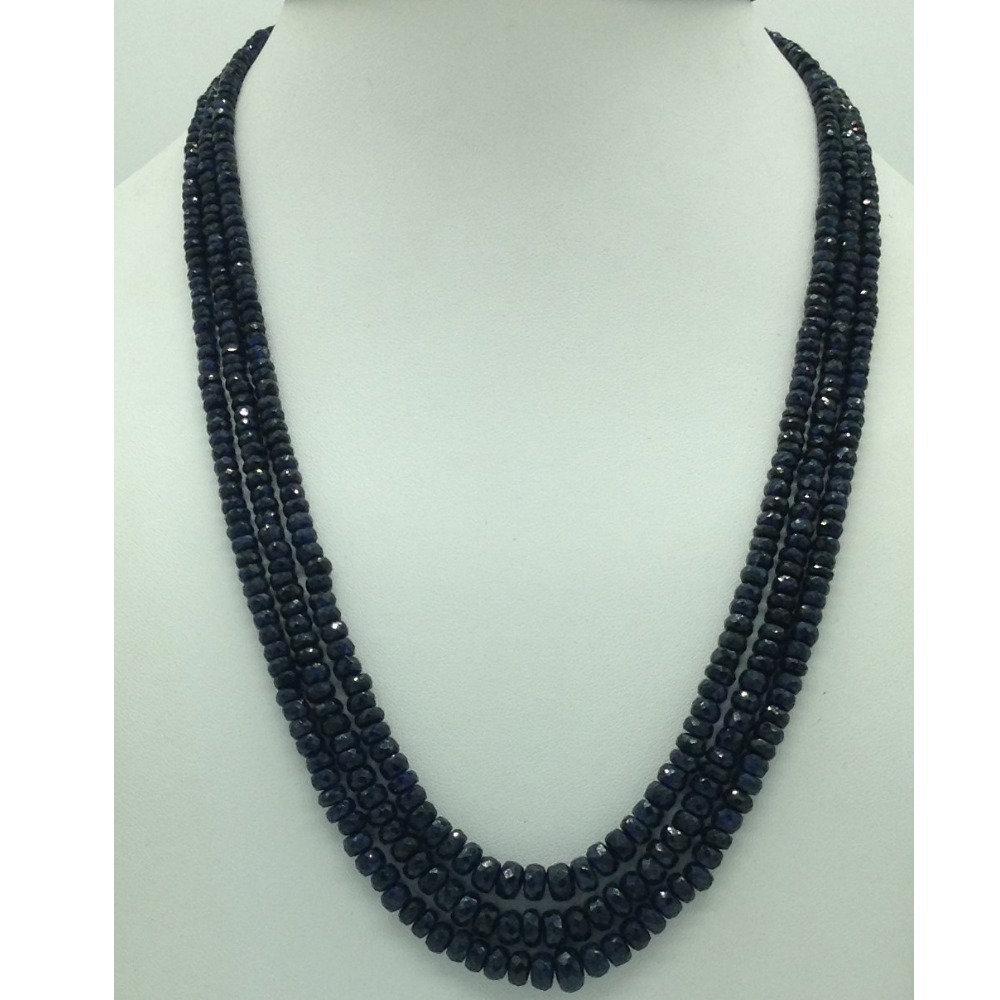 Natural Blue Sapphires Round Faceted 3 Layers Necklace JSB0142
