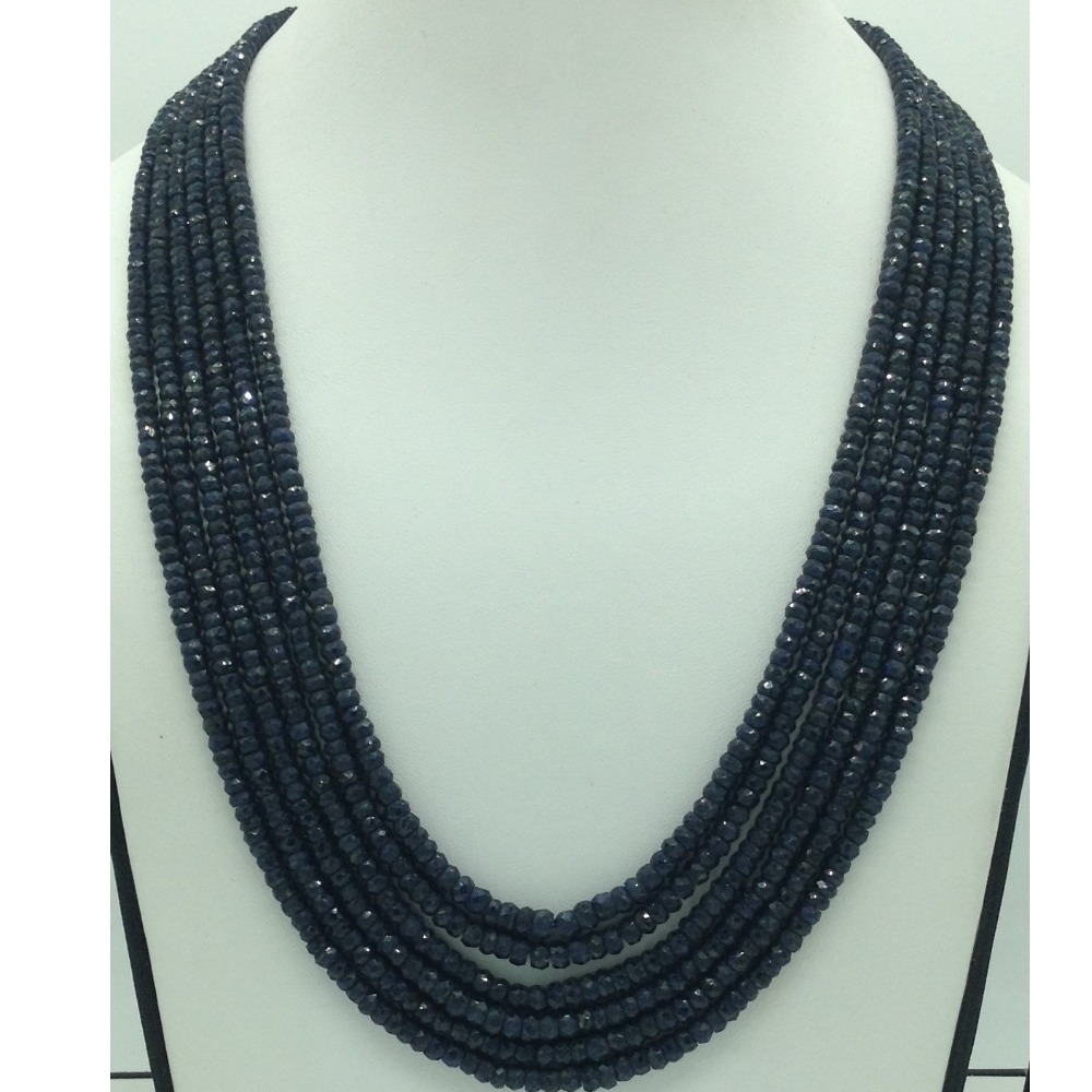 Natural Blue Sapphires Round Faceted 6 Layers Necklace JSB0141