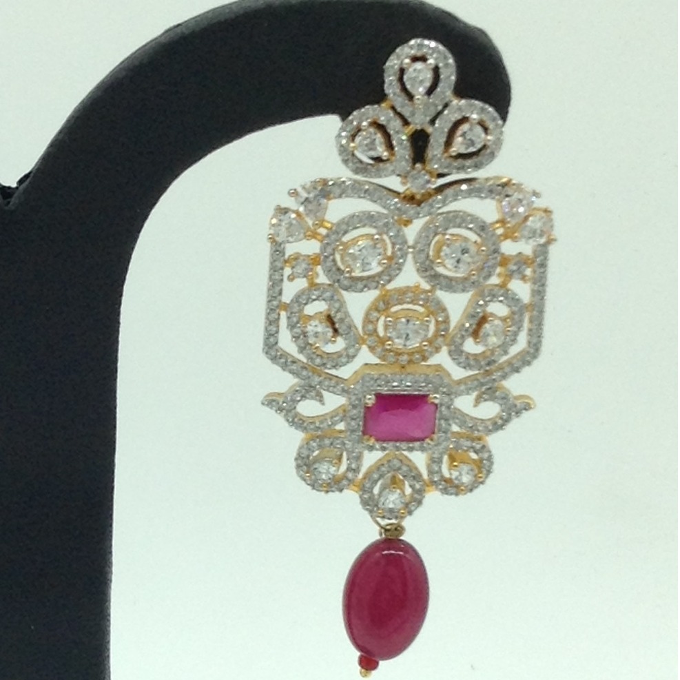White and Red CZ Stones Ear Hangings JER0060 - Image 3