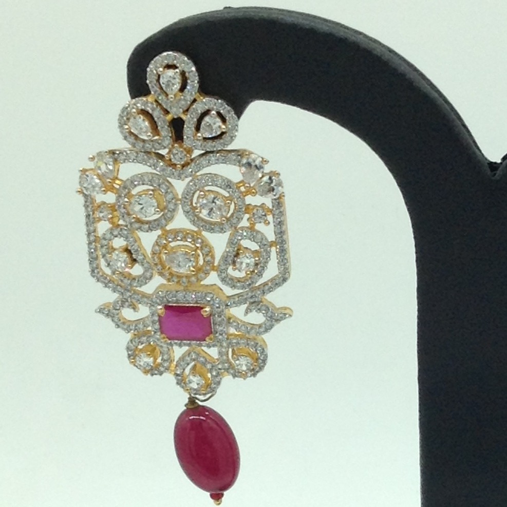 White and Red CZ Stones Ear Hangings JER0060 - Image 2
