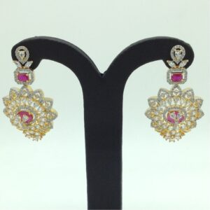 White and Red CZ Stones Ear Hangings JER0051