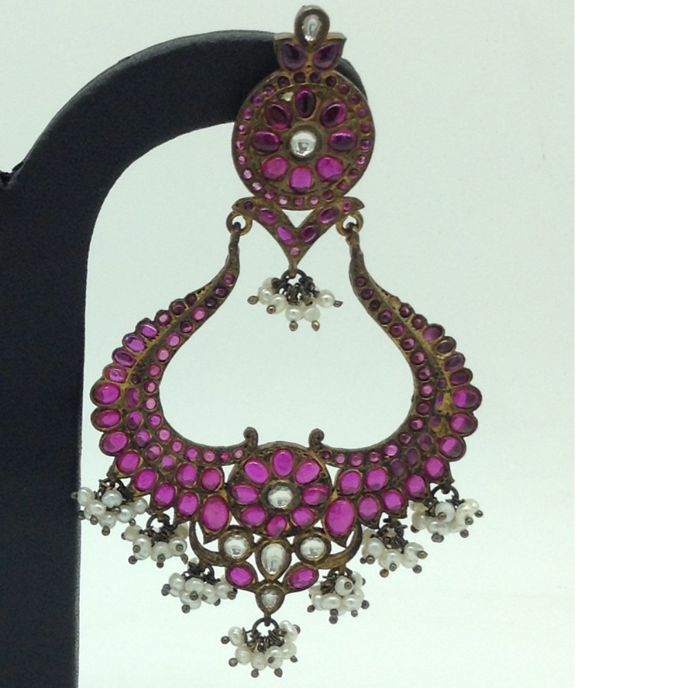 Red ruby stones silver ear hangings jer0050