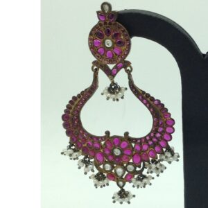 Red ruby stones silver ear hangings jer0050