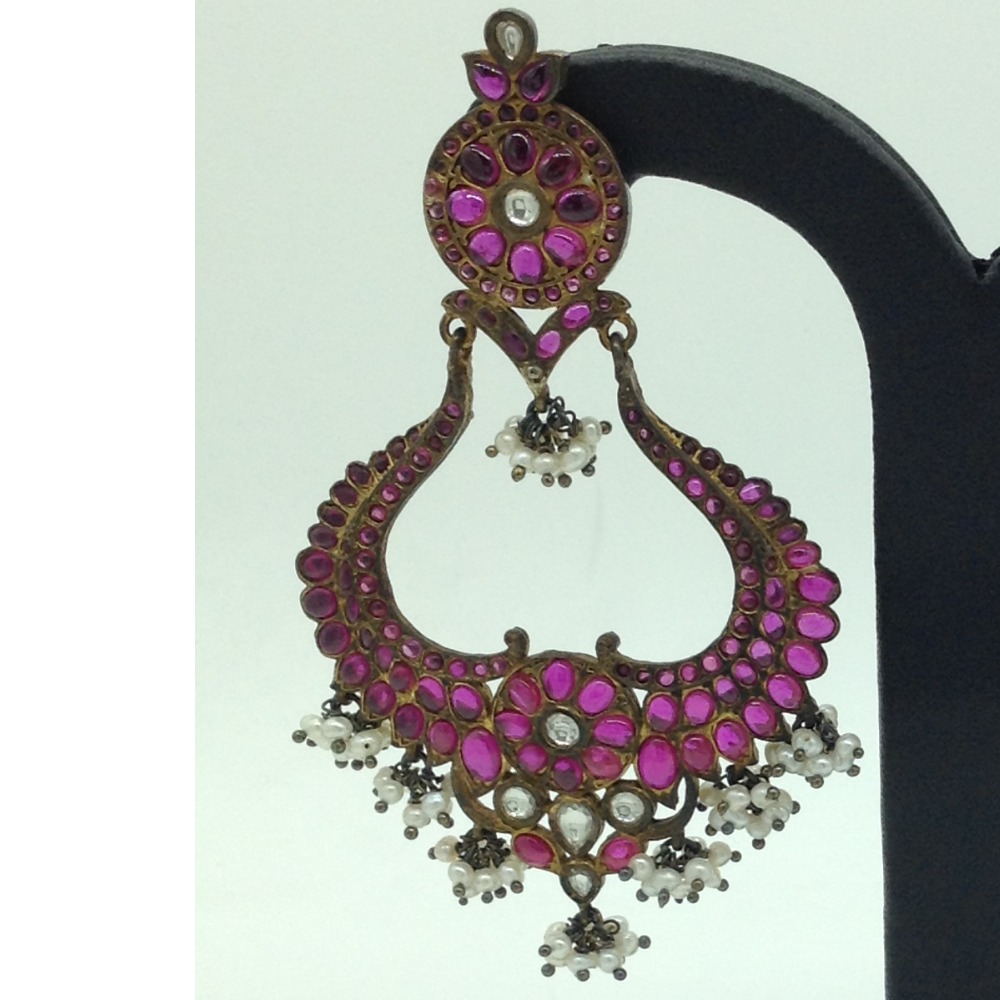 Red ruby stones silver ear hangings jer0050
