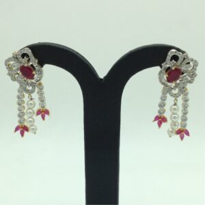 White and Red CZ Stones Ear Hangings JER0049