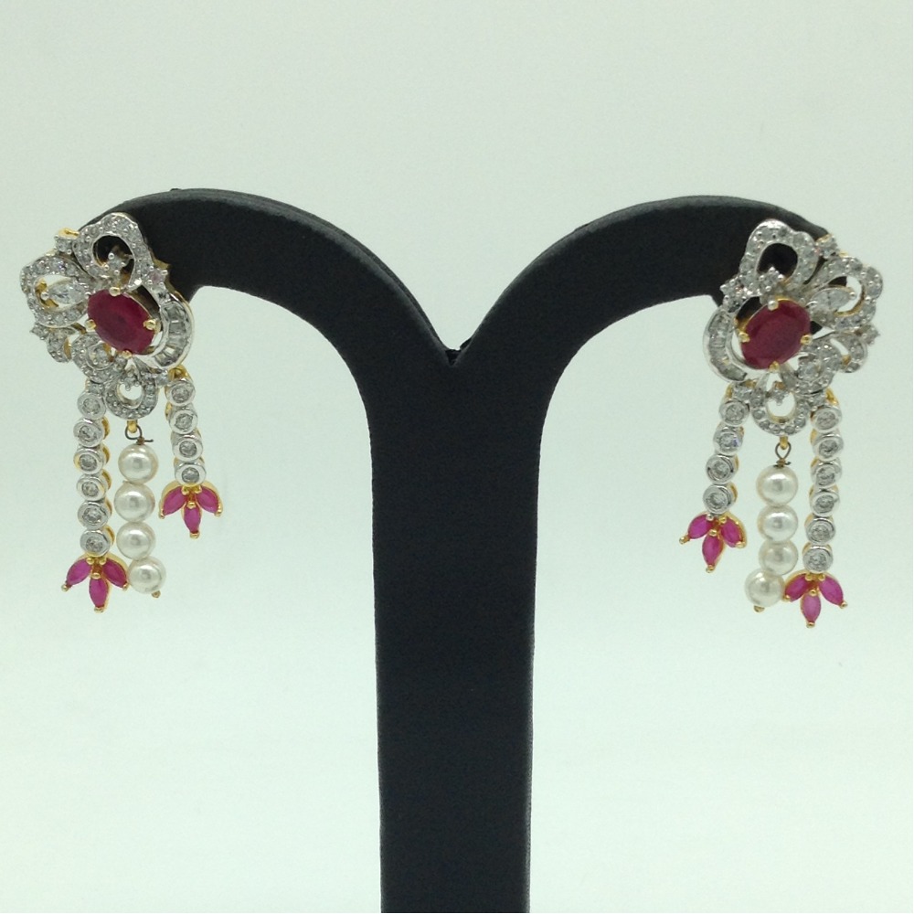 White and Red CZ Stones Ear Hangings JER0049