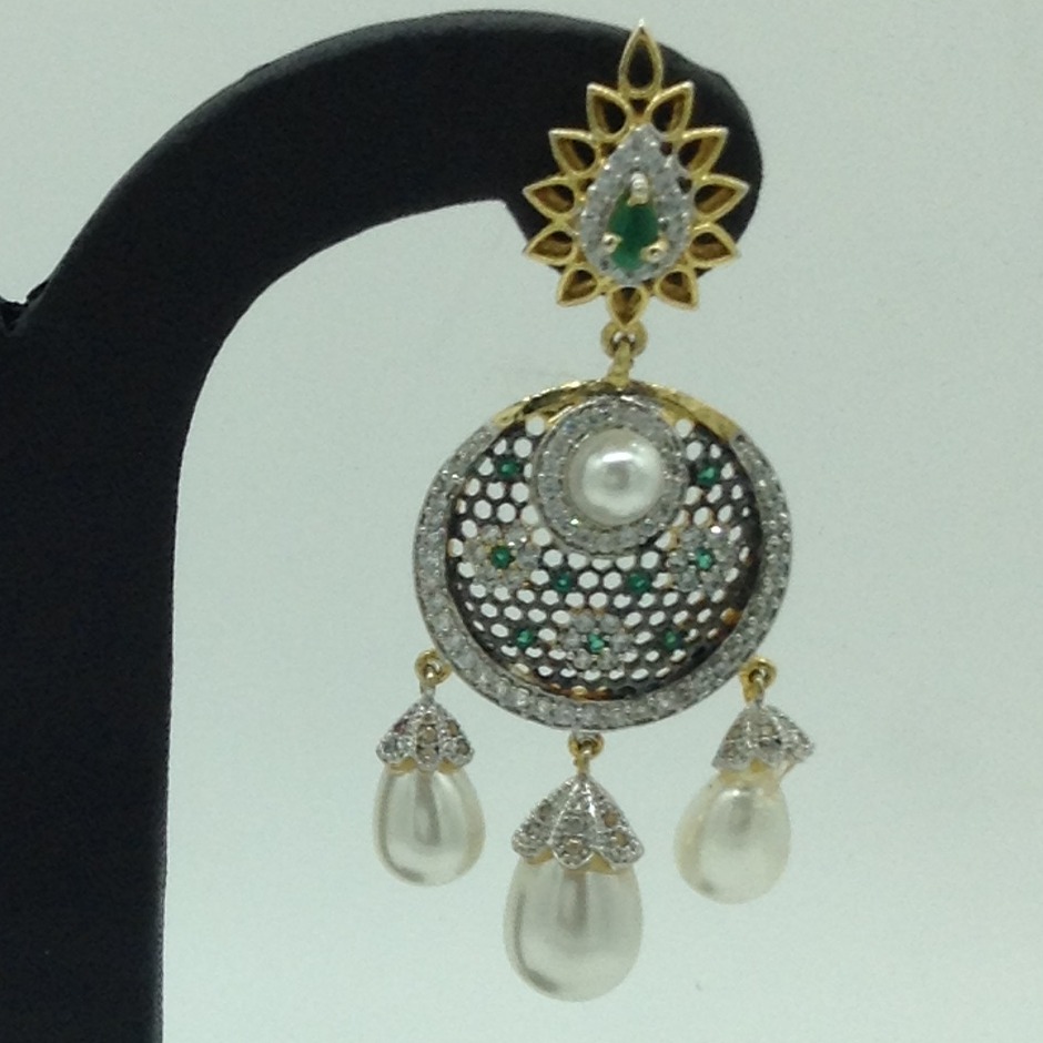 White and Green CZ Stones Ear Hangings JER0048 - Image 3