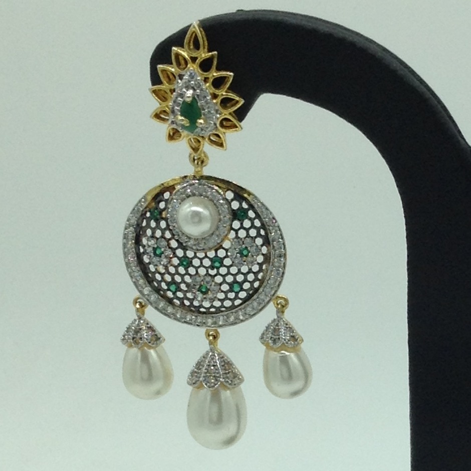 White and Green CZ Stones Ear Hangings JER0048 - Image 2