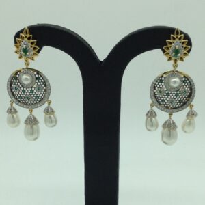 White and Green CZ Stones Ear Hangings JER0048