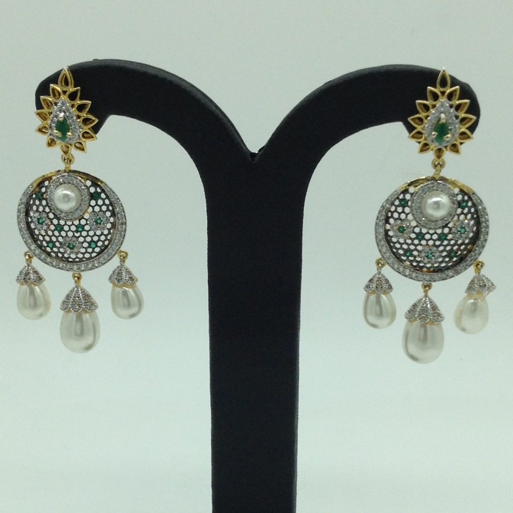 White and Green CZ Stones Ear Hangings JER0048