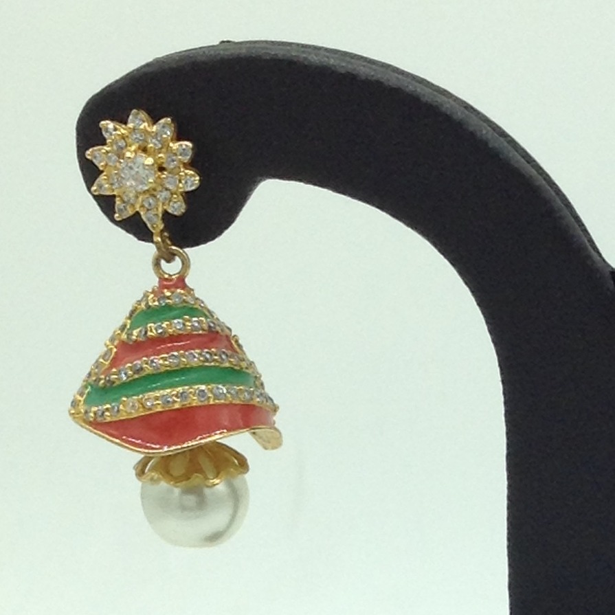 White cz stones ear jhumki jer0046 - Image 2