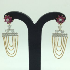 White and Red CZ Stones Ear Hangings JER0042