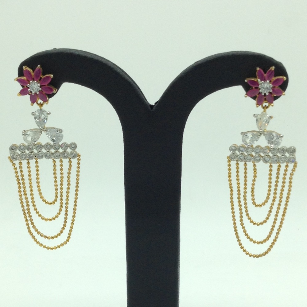 White and Red CZ Stones Ear Hangings JER0042