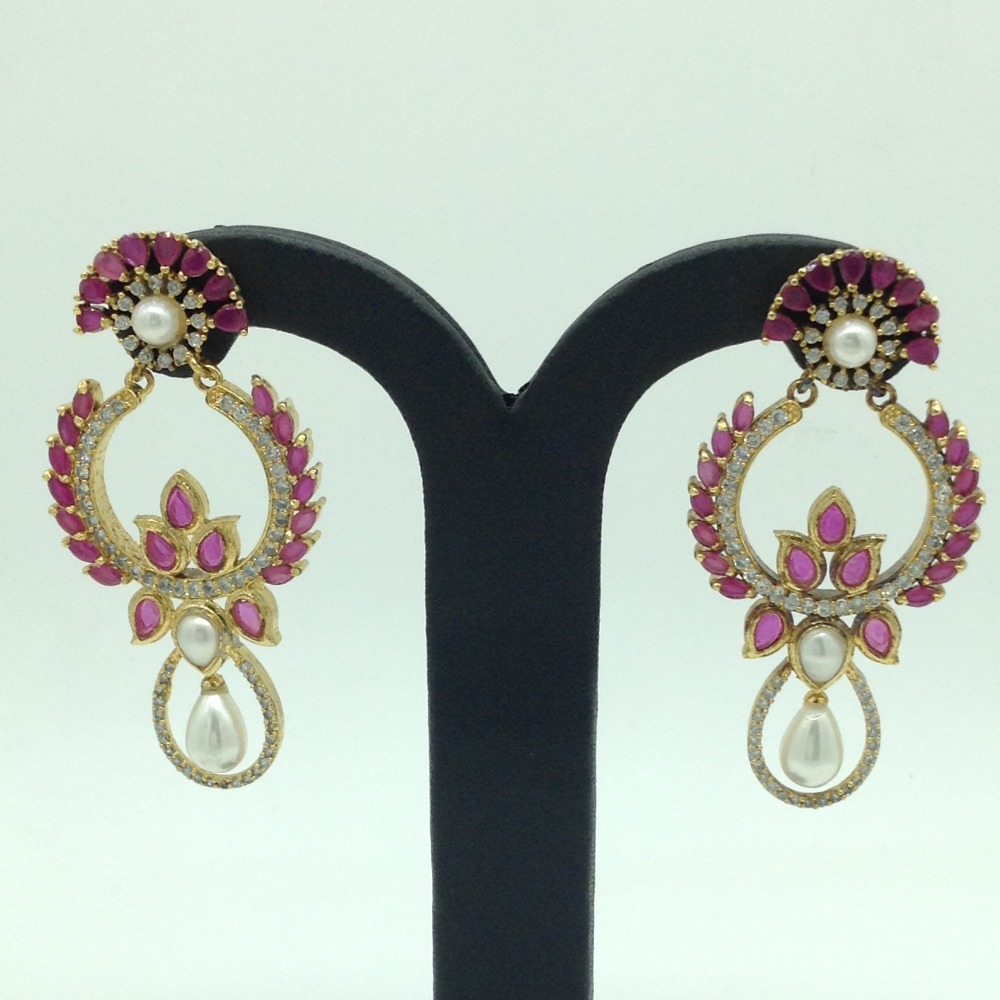 White and Red CZ Stones Ear Hangings JER0041