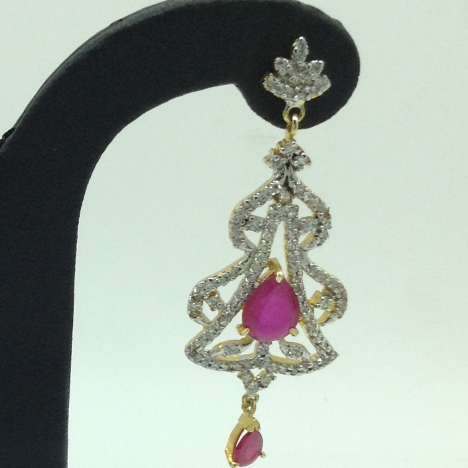 White and Red CZ Stones Ear Hangings JER0040 - Image 3