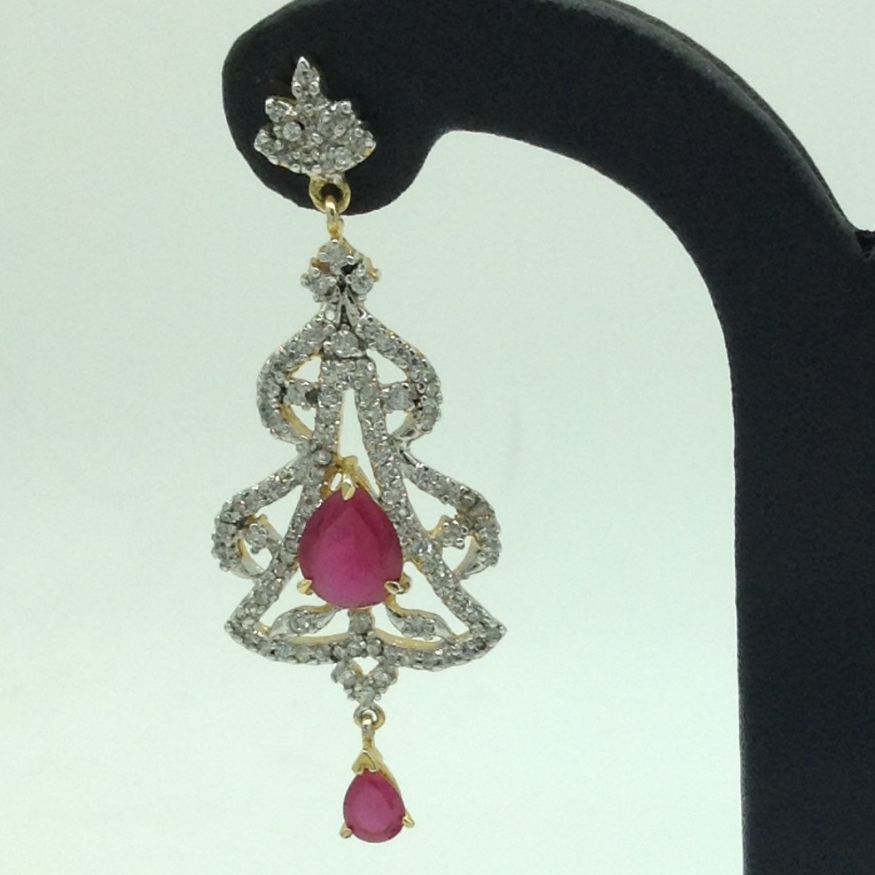 White and Red CZ Stones Ear Hangings JER0040 - Image 2