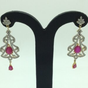 White and Red CZ Stones Ear Hangings JER0040