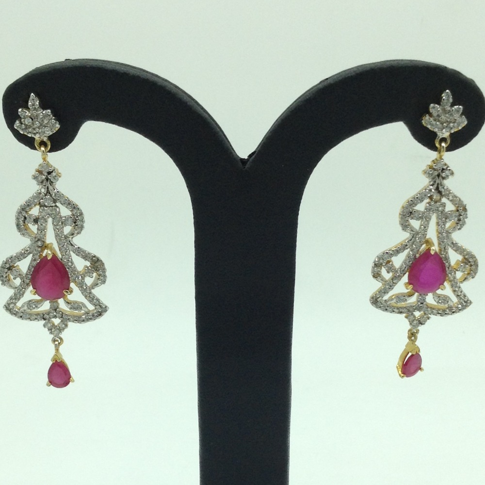White and Red CZ Stones Ear Hangings JER0040