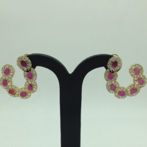 White and Red CZ Stones Ear Hangings JER0034