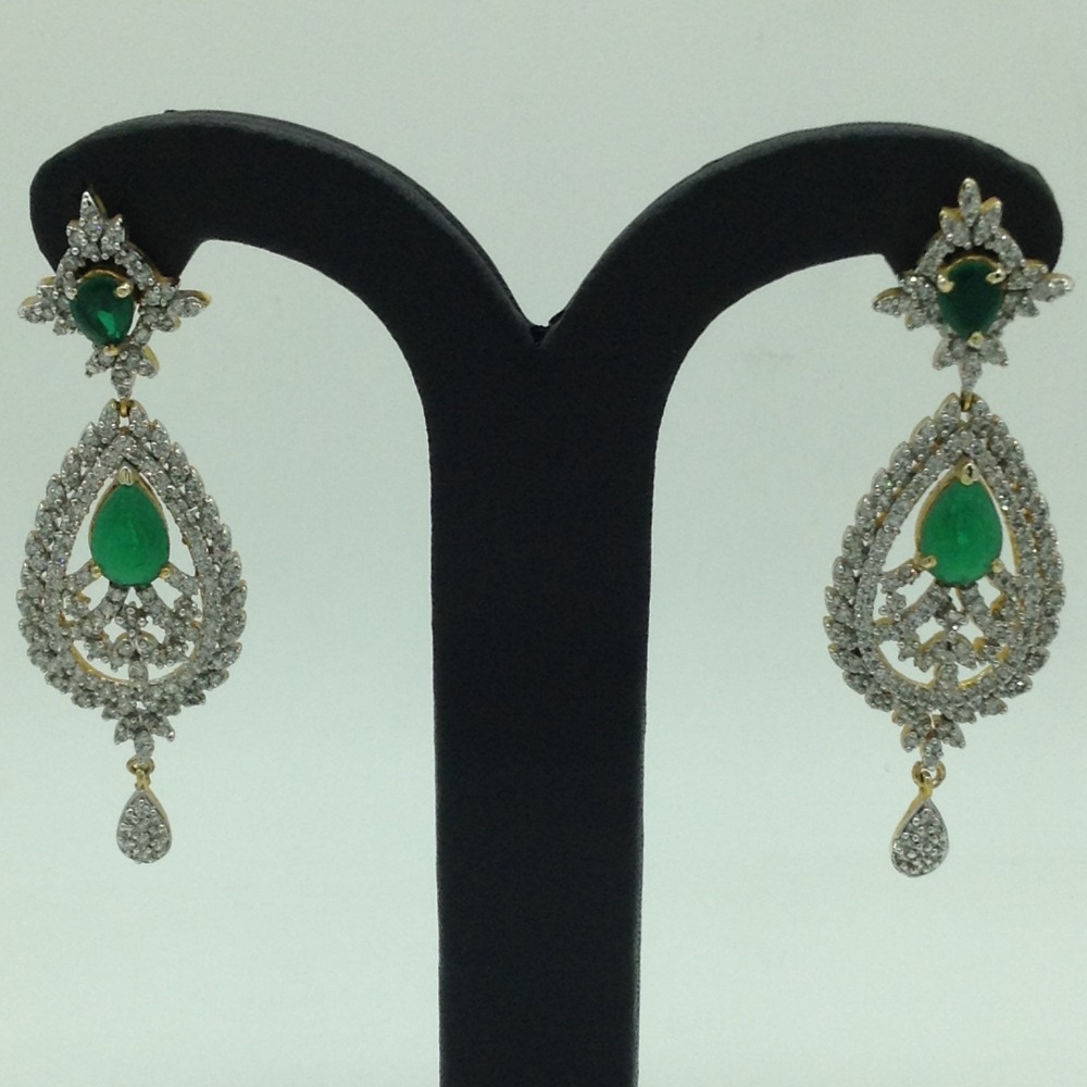 White and Green CZ Stones Ear Hangings JER0033