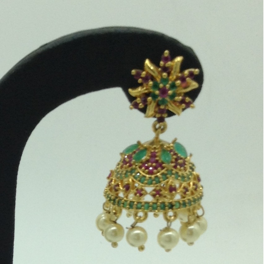 Green and Red CZ Stones Ear Jhumki JER0031 - Image 3