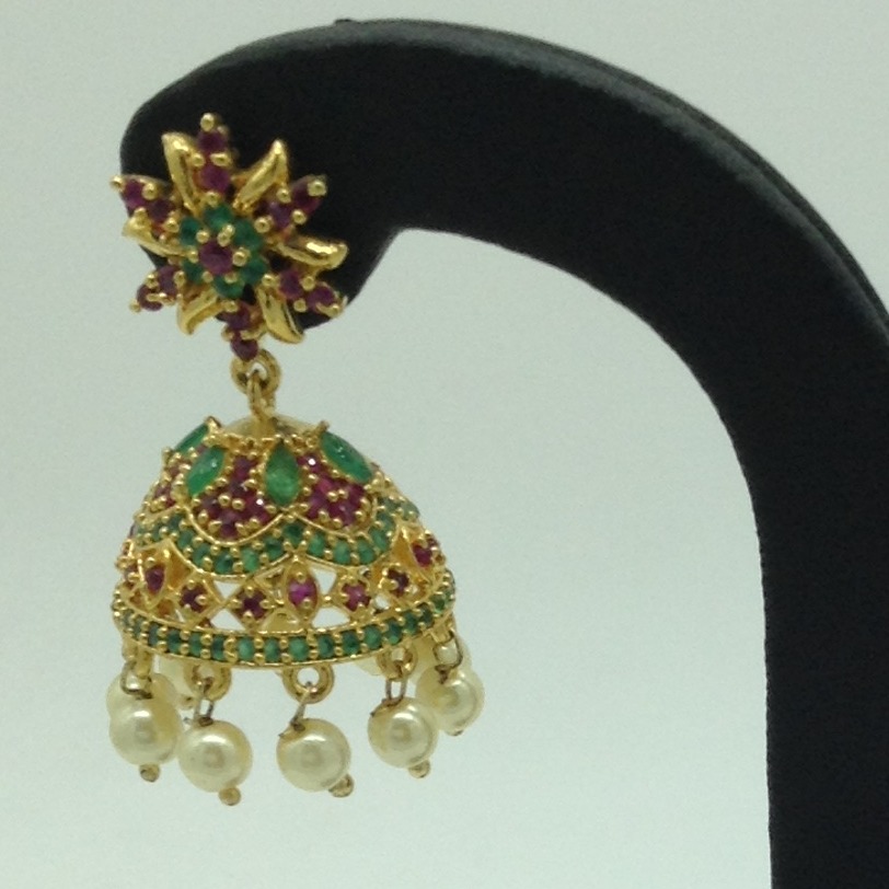 Green and Red CZ Stones Ear Jhumki JER0031 - Image 2