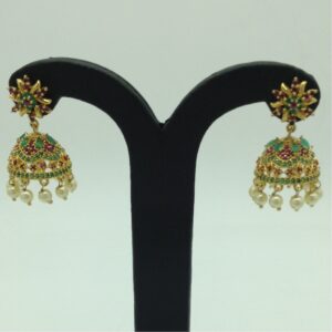 Green and Red CZ Stones Ear Jhumki JER0031