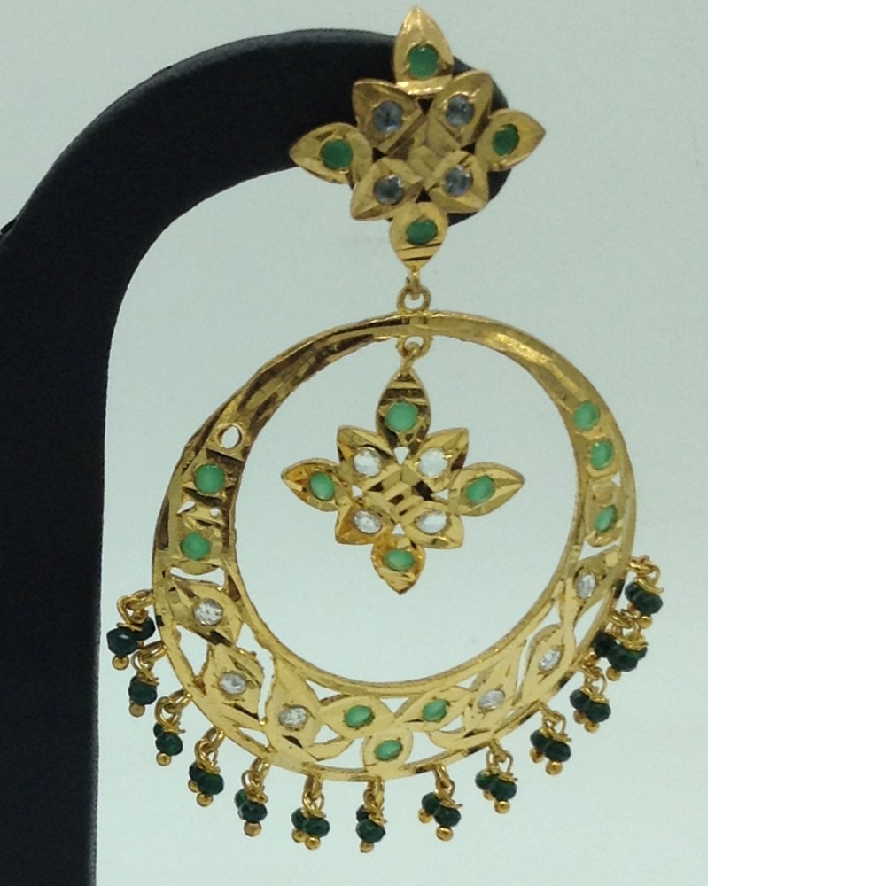 White and Green CZ Stones Ear Chand Bali JER0028 - Image 3