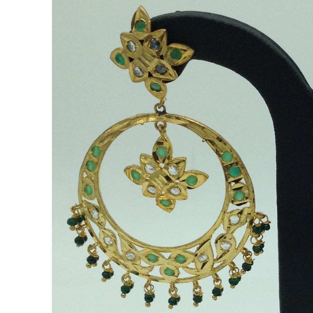 White and Green CZ Stones Ear Chand Bali JER0028 - Image 2