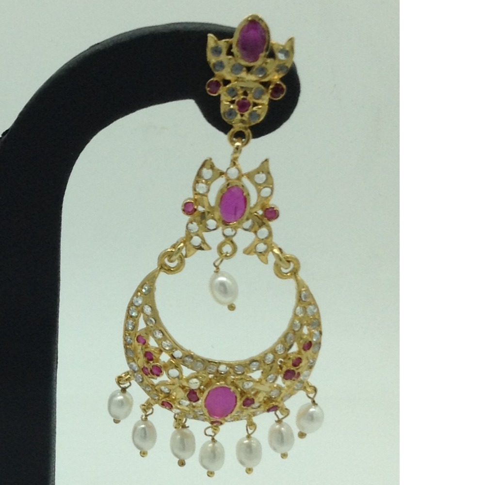 White and Red CZ Stones Ear Chand Bali JER0027 - Image 3