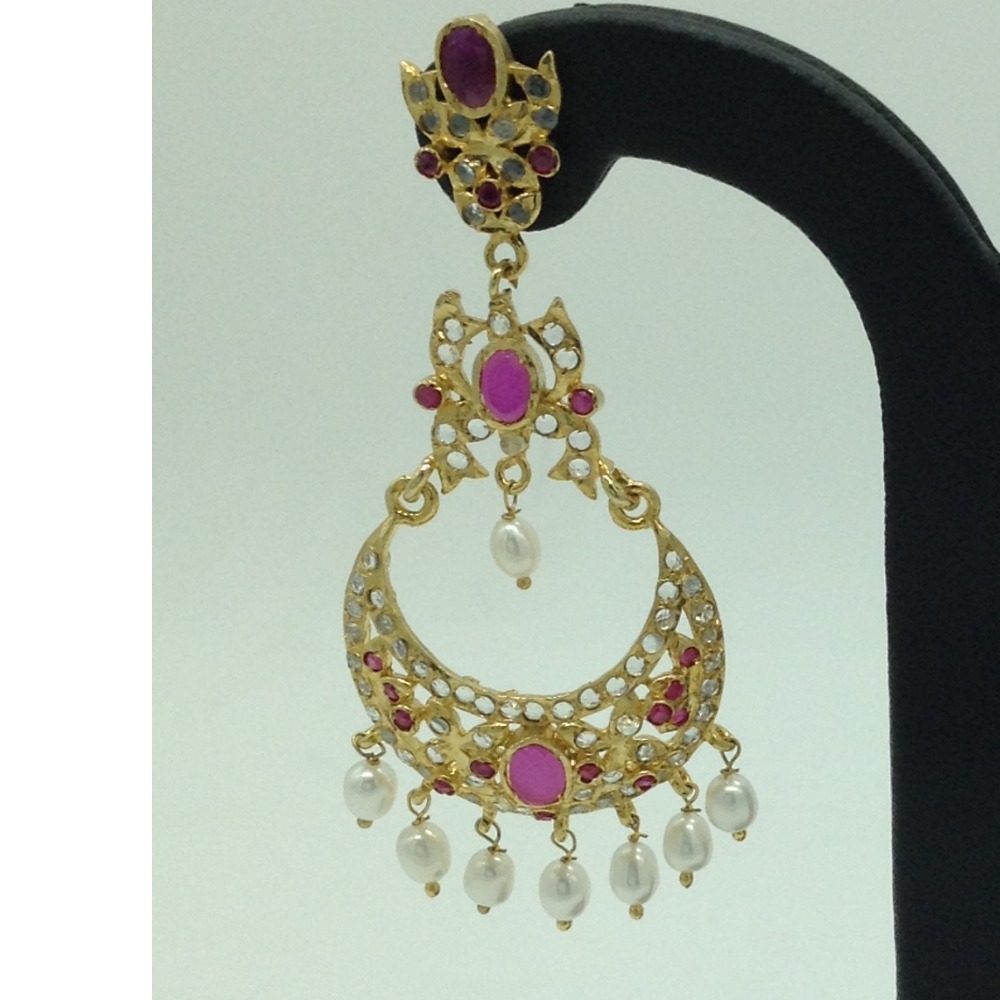 White and Red CZ Stones Ear Chand Bali JER0027 - Image 2