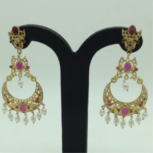 White and Red CZ Stones Ear Chand Bali JER0027