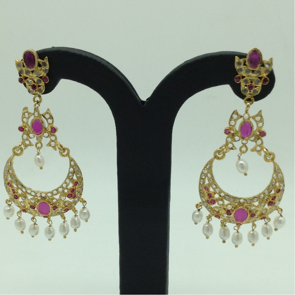 White and Red CZ Stones Ear Chand Bali JER0027