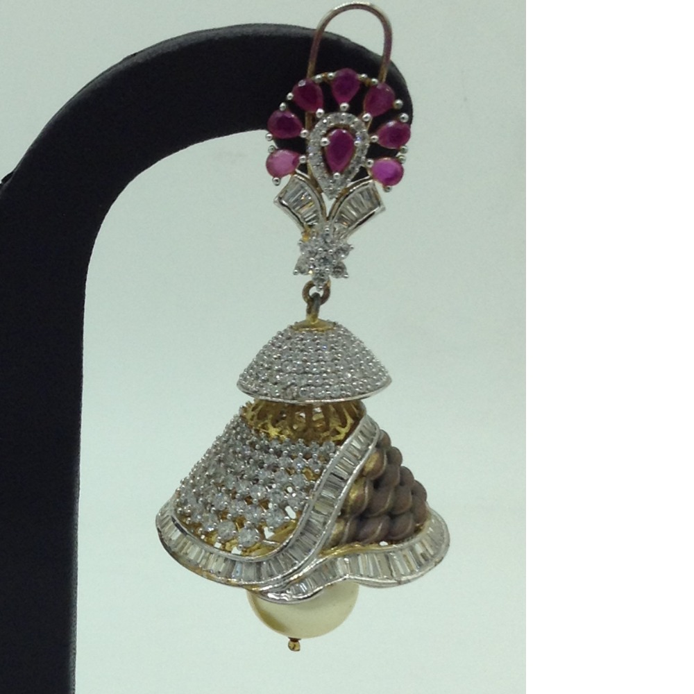 White and Red CZ Stones Ear Jhumki JER0026 - Image 3