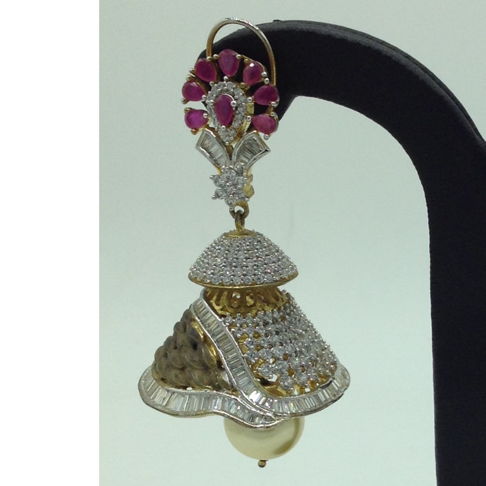 White and Red CZ Stones Ear Jhumki JER0026 - Image 2