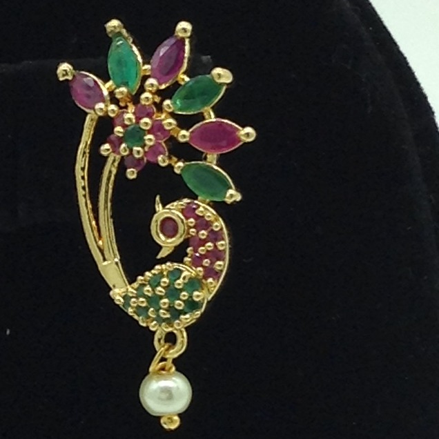 Red and Green CZ Stones Peacock Ear Studs JER0008 - Image 3