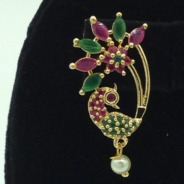 Red and Green CZ Stones Peacock Ear Studs JER0008 - Image 2