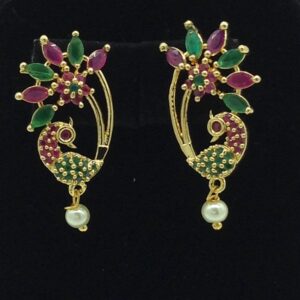 Red and Green CZ Stones Peacock Ear Studs JER0008